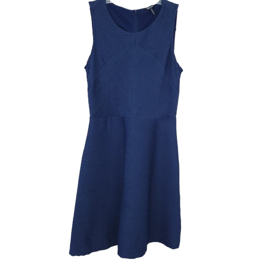 Daisy Fuentes Fit and Flare Dress Large Navy Blue Sleeveless Casual Career Dress